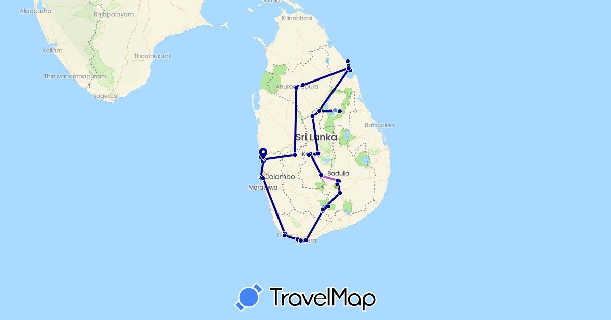 TravelMap itinerary: driving, cycling, train, electric vehicle in Sri Lanka (Asia)